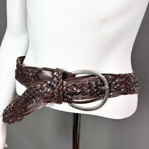 Aeropastale belt Medium leather braided‎ western wide buckle rodeo studded vtg